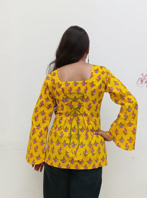 Lace-Up Back & Flared Sleeves – Yellow