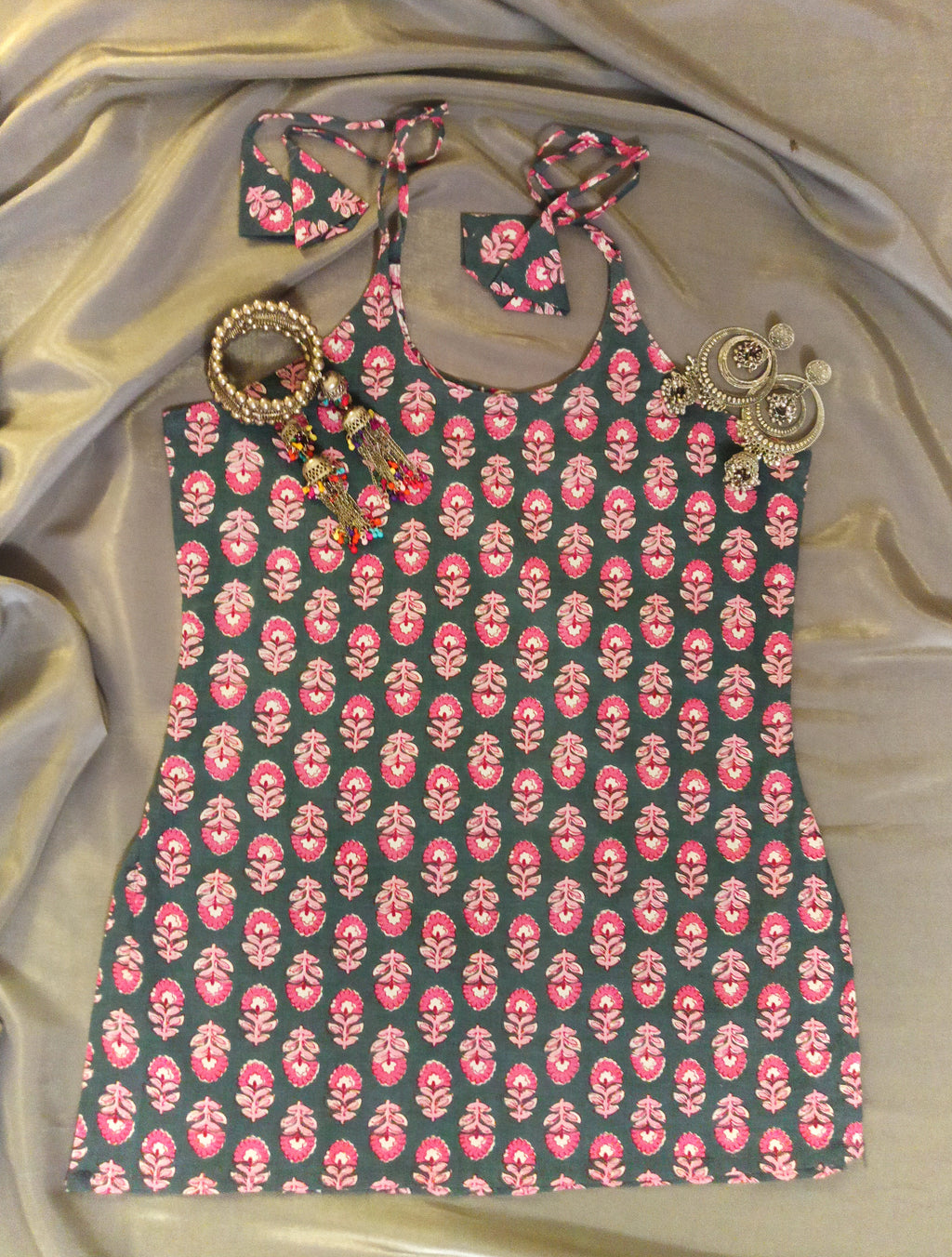 Halter Neck Sleeveless Top | Ethnic Tie-Up Back Stylish Top