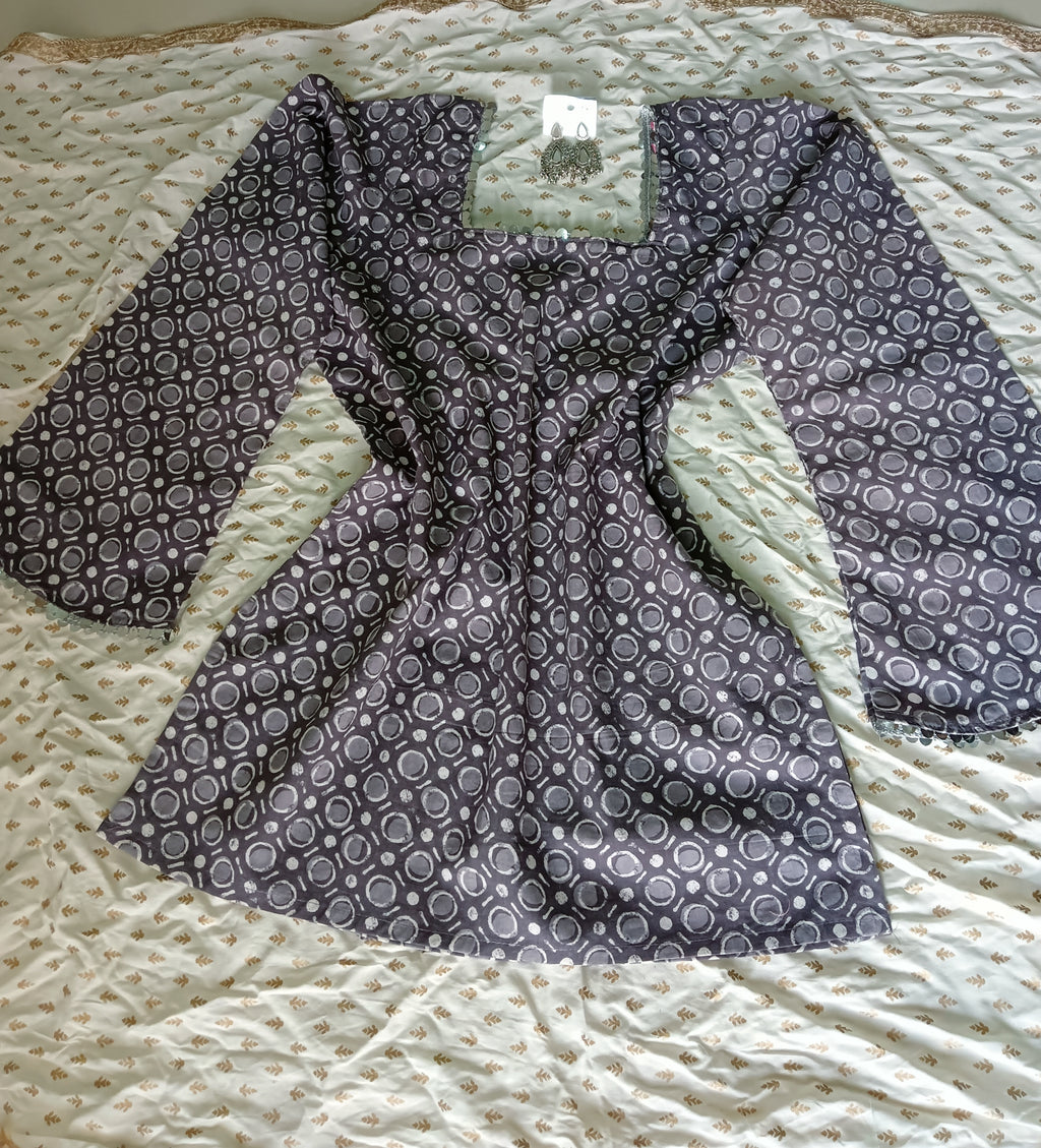 Grey Geoprint Kurti with stylish Back lace-up