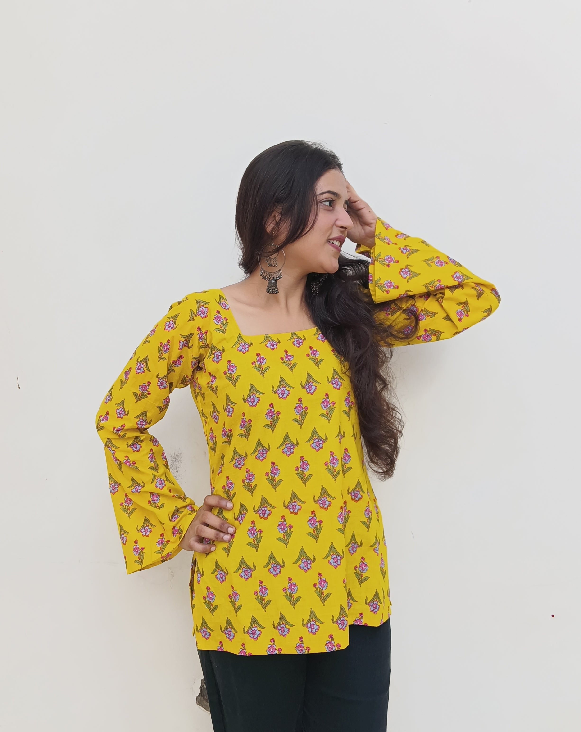 Lace-Up Back & Flared Sleeves – Yellow