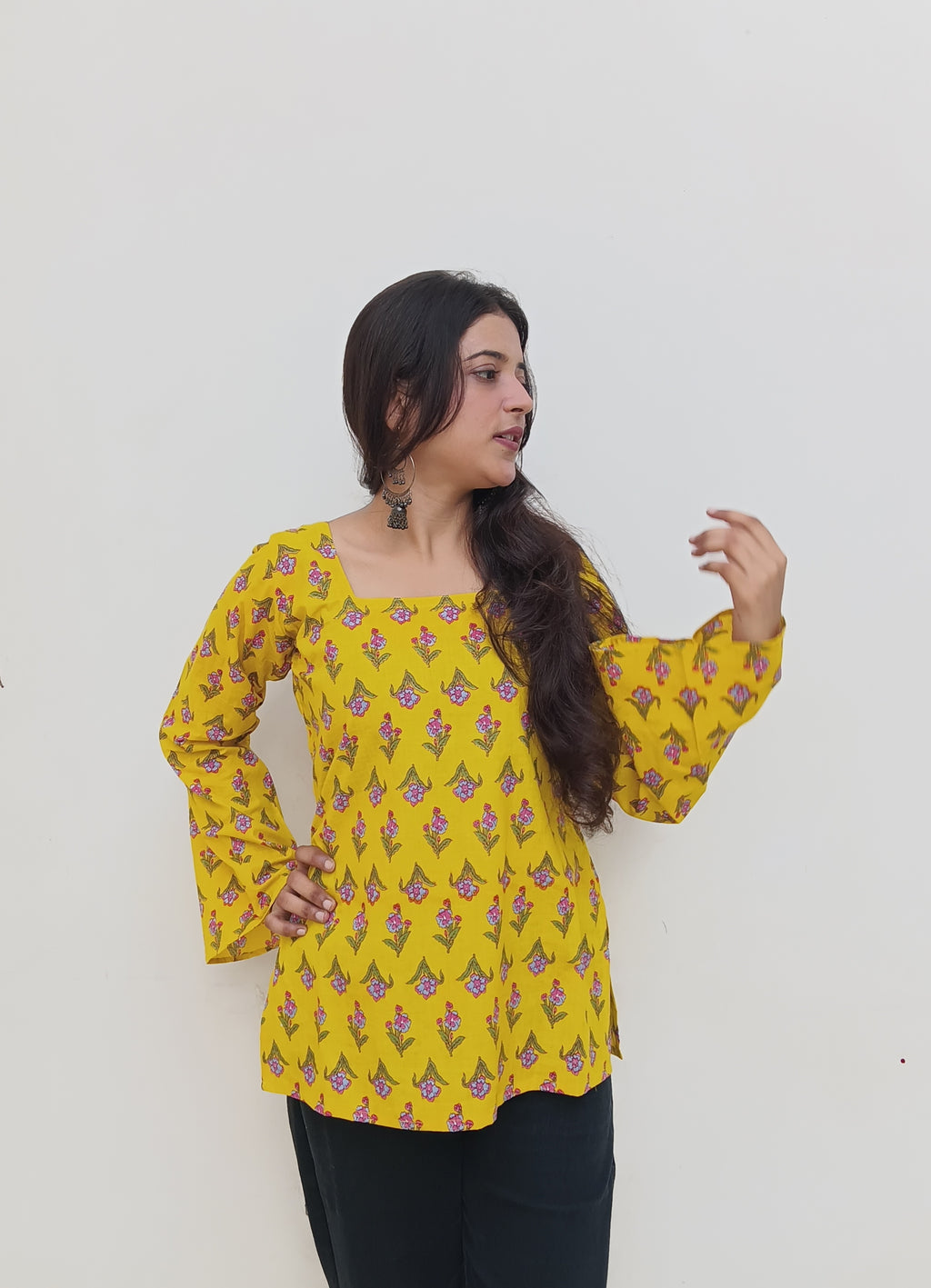 Lace-Up Back & Flared Sleeves – Yellow